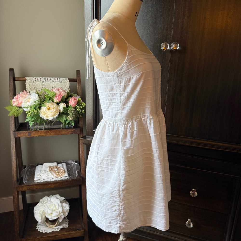 Gap Cotton Tie Strap Babydoll Mini Dress White‎ Textured Size 4 Boho Chic - Picture 4 of 12